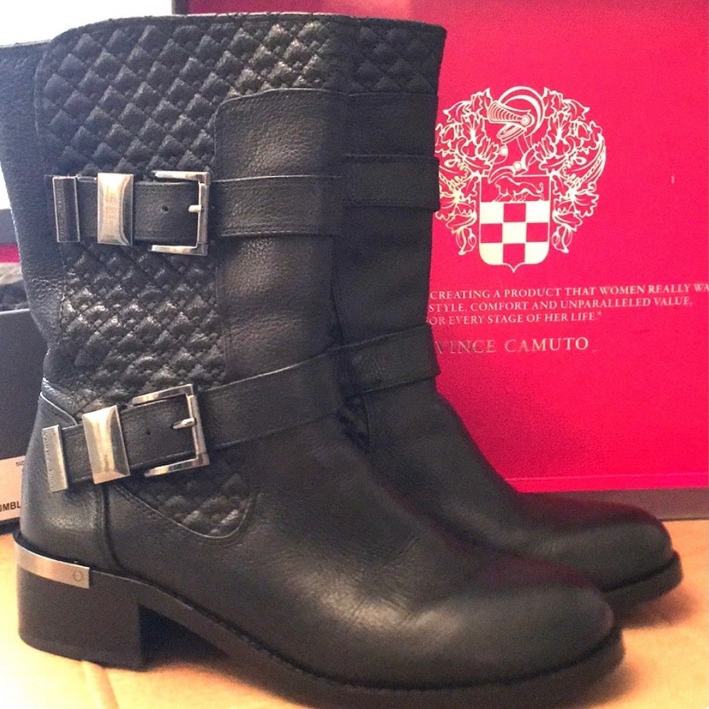 Vince Camuto Black Vintage Tumbled Welton Moto Boots,size 9. With original box.